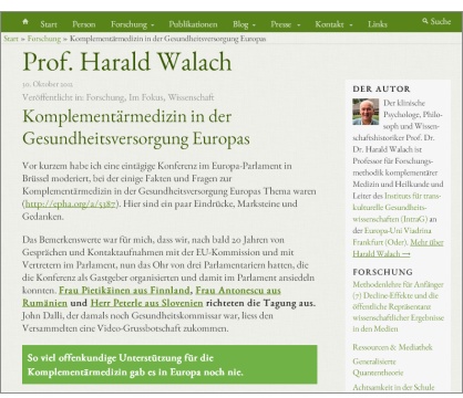 Abbildung: Prof. Harald Walach über die „EU CAM Conference“.